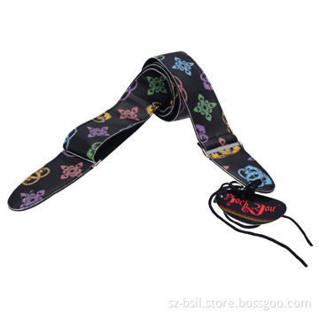 Adjustable Leather Acoustic Guitar Strap Bass, Little Flower Pattern Printing Metal Buckle Adjuster